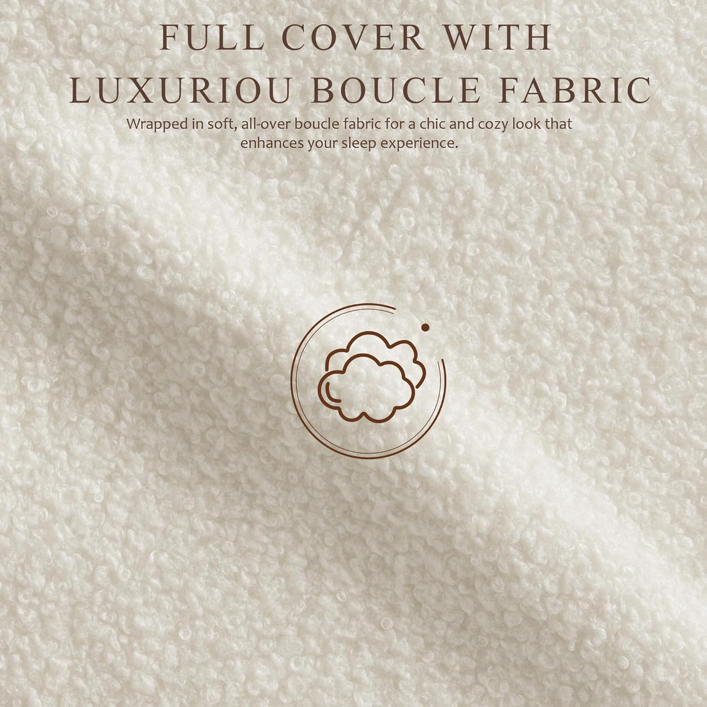 Cloud Boucle Bed Frame | Rounded Headboard, Solid Wood Legs, No Box Spring Needed beige