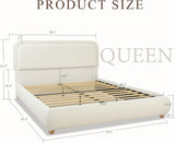 Cloud Boucle Bed Frame | Rounded Headboard, Solid Wood Legs, No Box Spring Needed beige queen