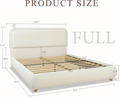 Cloud Boucle Bed Frame | Rounded Headboard, Solid Wood Legs, No Box Spring Needed beige size