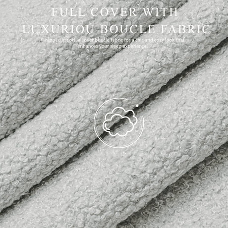 Cloud Boucle Bed Frame | Rounded Headboard, Solid Wood Legs, No Box Spring Needed grey