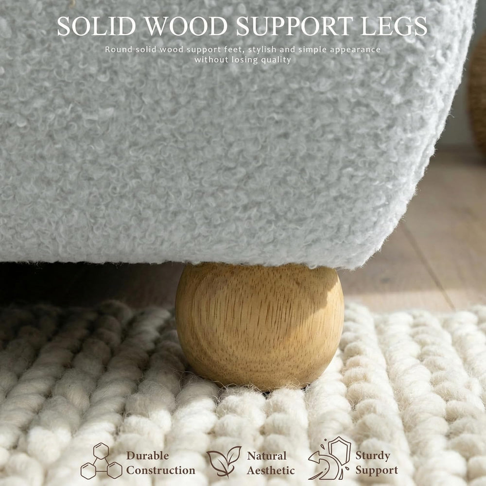 Cloud Boucle Bed Frame | Rounded Headboard, Solid Wood Legs, No Box Spring Needed grey