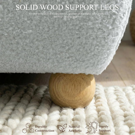 Cloud Boucle Bed Frame | Rounded Headboard, Solid Wood Legs, No Box Spring Needed grey