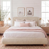 Cloud Boucle Bed Frame | Rounded Headboard, Solid Wood Legs, No Box Spring Needed khaki 
