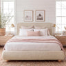 Cloud Boucle Bed Frame | Rounded Headboard, Solid Wood Legs, No Box Spring Needed khaki 