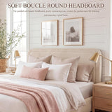 Cloud Boucle Bed Frame | Rounded Headboard, Solid Wood Legs, No Box Spring Needed khaki 2