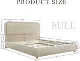 Cloud Boucle Bed Frame | Rounded Headboard, Solid Wood Legs, No Box Spring Needed khaki full size