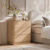 Curved Nightstand with Hidden Drawer | 3 Push-to-Open Drawers | Natural Oak & Walnut