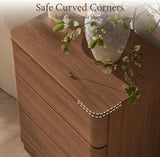 Curved Nightstand with Hidden Drawer | 3 Push-to-Open Drawers | Natural Oak & Walnut 13