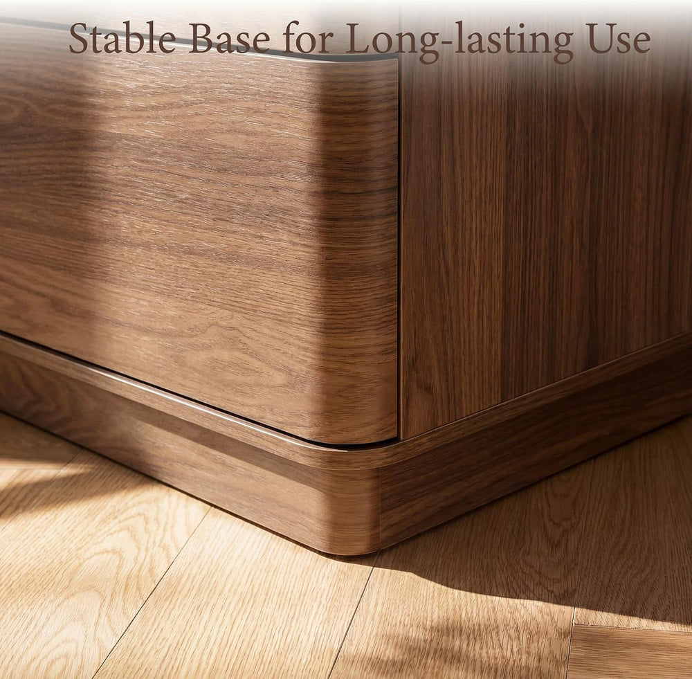 Curved Nightstand with Hidden Drawer | 3 Push-to-Open Drawers | Natural Oak & Walnut 15