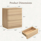 Curved Nightstand with Hidden Drawer | 3 Push-to-Open Drawers | Natural Oak & Walnut