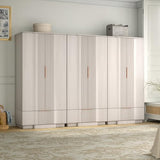 Yechen 67" Fluted White Armoire Wardrobe with Doors & Drawer - Natural Wood Closet Cabinet