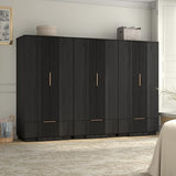 Yechen 67" Fluted Black Armoire Wardrobe with Doors & Drawer - Modern Wood Closet Cabinet