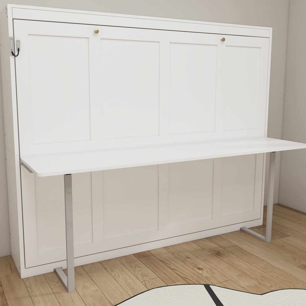 Queen Horizontal Murphy Bed with Desk – White