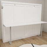 Queen Horizontal Murphy Bed with Desk – White