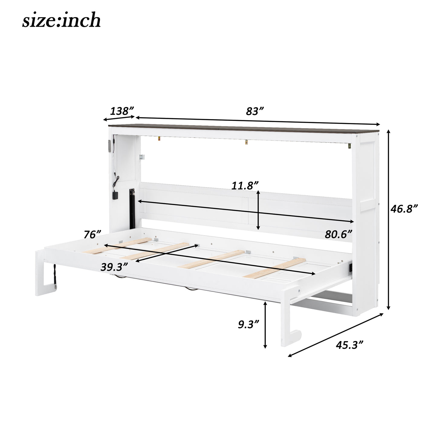 Twin Size Murphy Bed with LED Lights, Foldable Wall Bed Frame