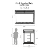 Sturdy Twin over Twin Bunk Bed Metal Black for Kids and Adult