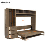 Full Size Murphy Bed, Wooden Full Cabinet Wall Bed with Closet