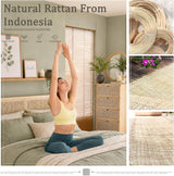Boho Cane Wood Bed | Natural Rattan Headboard, 4 Storage Drawers, Light Oak Platform Frame