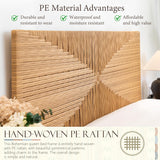 Yechen Home Hand-Woven Rattan Bed with Vintage Headboard