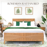 Yechen Home Hand-Woven Rattan Bed with Vintage Headboard