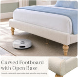 Yechen Cloud Bed Frame (Full/Queen), Boucle Upholstered Bedframe with Wavy Headboard, Wooden Platform Bed Frame with Solid Wood Legs, Soft Rounded Footboard, No Box Spring Needed, Easy Assembly, Beige