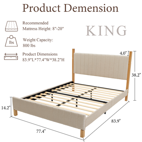 Full Size Natural Wood Bed Frame with Headboard - Modern Platform Bed
