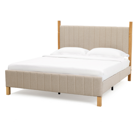 Full Size Natural Wood Bed Frame with Headboard - Modern Platform Bed