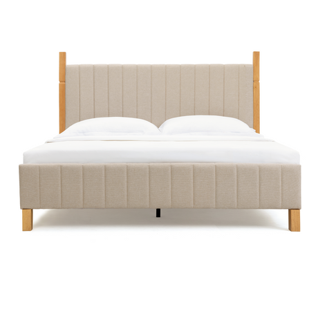 Full Size Natural Wood Bed Frame with Headboard - Modern Platform Bed