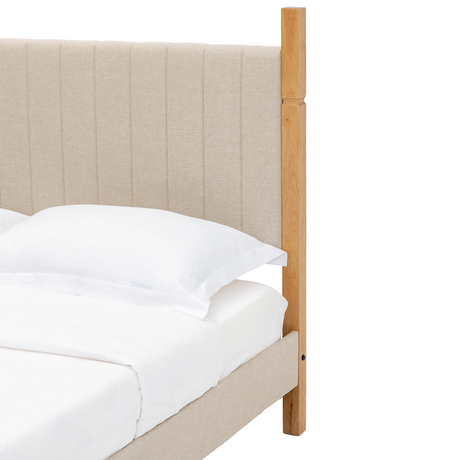 Full Size Natural Wood Bed Frame with Headboard - Modern Platform Bed