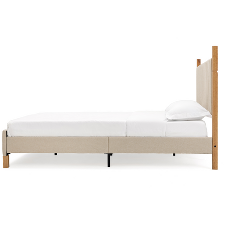 Full Size Natural Wood Bed Frame with Headboard - Modern Platform Bed