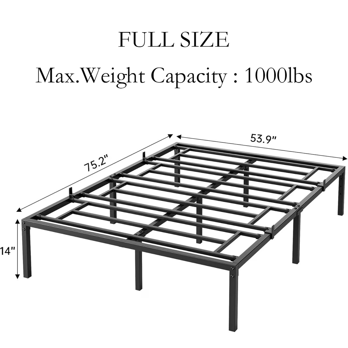 Heavy Duty Metal Platform Bed Frame with Storage, Black