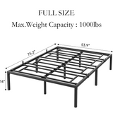 Heavy Duty Metal Platform Bed Frame with Storage, Black