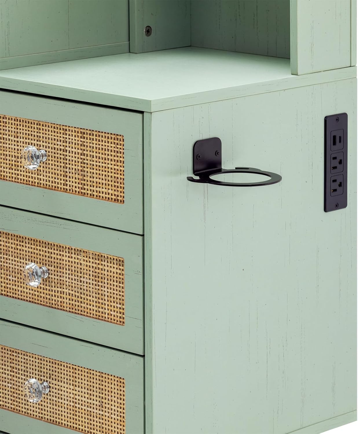 Rattan Makeup Vanity Set with Lighted Mirror & Stool | 43.3" | 5 Drawers | Charging Station | Natural Wood or Mint
