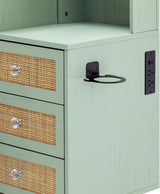 Rattan Makeup Vanity Set with Lighted Mirror & Stool | 43.3" | 5 Drawers | Charging Station | Natural Wood or Mint