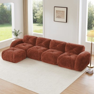 Oversized Modular Tufted Velvet Deep Seat Sofa with Ottomans - 32D Foam, No Assembly Required