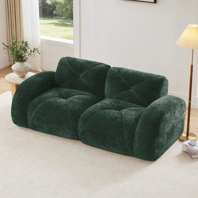 Oversized Modular Tufted Velvet Deep Seat Sofa with Ottomans - 32D Foam, No Assembly Required