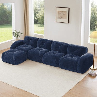 Oversized Modular Tufted Velvet Deep Seat Sofa with Ottomans - 32D Foam, No Assembly Required