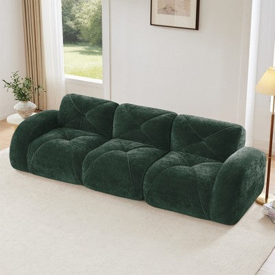 Oversized Modular Tufted Velvet Deep Seat Sofa with Ottomans - 32D Foam, No Assembly Required