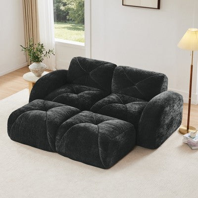 Oversized Modular Tufted Velvet Deep Seat Sofa with Ottomans - 32D Foam, No Assembly Required