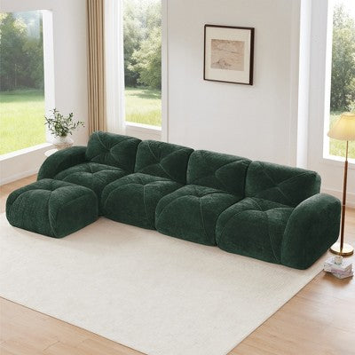 Oversized Modular Tufted Velvet Deep Seat Sofa with Ottomans - 32D Foam, No Assembly Required