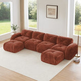 Oversized Modular Tufted Velvet Deep Seat Sofa with Ottomans - 32D Foam, No Assembly Required