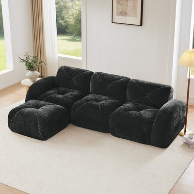 Oversized Modular Tufted Velvet Deep Seat Sofa with Ottomans - 32D Foam, No Assembly Required
