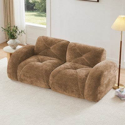 Oversized Modular Tufted Velvet Deep Seat Sofa with Ottomans - 32D Foam, No Assembly Required
