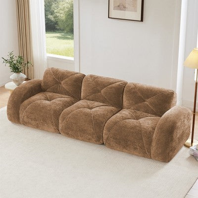 Oversized Modular Tufted Velvet Deep Seat Sofa with Ottomans - 32D Foam, No Assembly Required