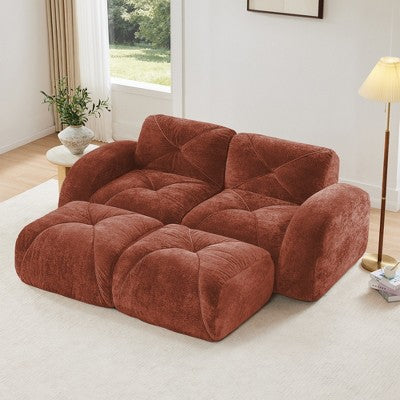 Oversized Modular Tufted Velvet Deep Seat Sofa with Ottomans - 32D Foam, No Assembly Required