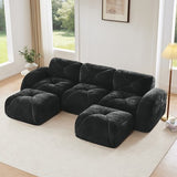 Oversized Modular Tufted Velvet Deep Seat Sofa with Ottomans - 32D Foam, No Assembly Required