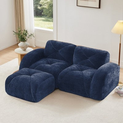 Oversized Modular Tufted Velvet Deep Seat Sofa with Ottomans - 32D Foam, No Assembly Required