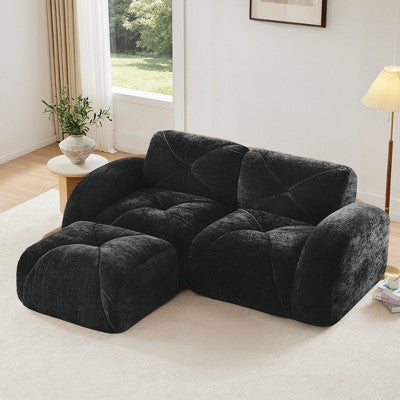 Oversized Modular Tufted Velvet Deep Seat Sofa with Ottomans - 32D Foam, No Assembly Required