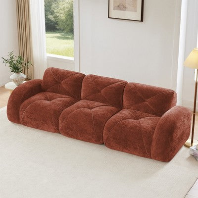 Oversized Modular Tufted Velvet Deep Seat Sofa with Ottomans - 32D Foam, No Assembly Required