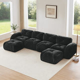 Oversized Modular Tufted Velvet Deep Seat Sofa with Ottomans - 32D Foam, No Assembly Required